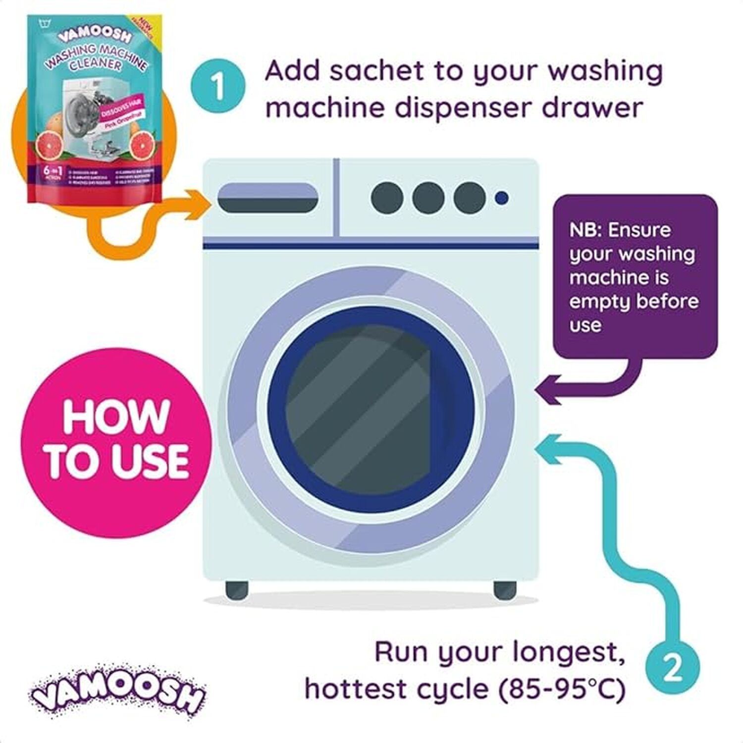 Vamoosh Washing Machine Cleaner Pink Grapefruit Image 2