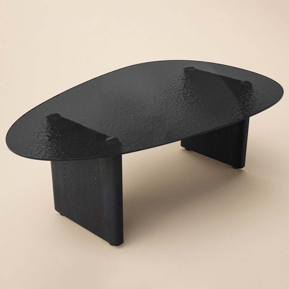 SOLACE+CO Emil Black Glass Oval Coffee Table Image 2