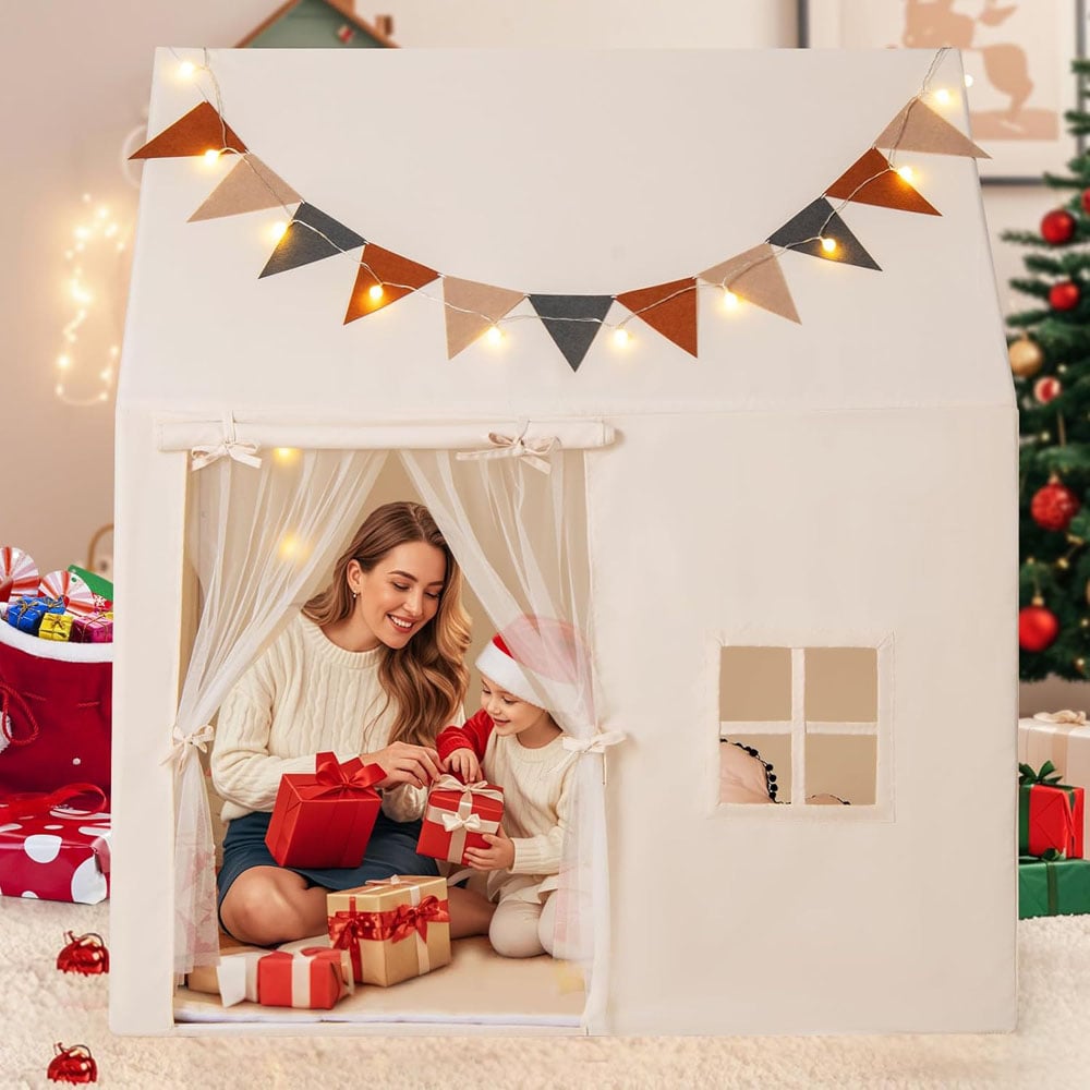 Costway 3 Person Indoor and Outdoor Toddler Tent with Padded Non Slip Mat Beige Image 2