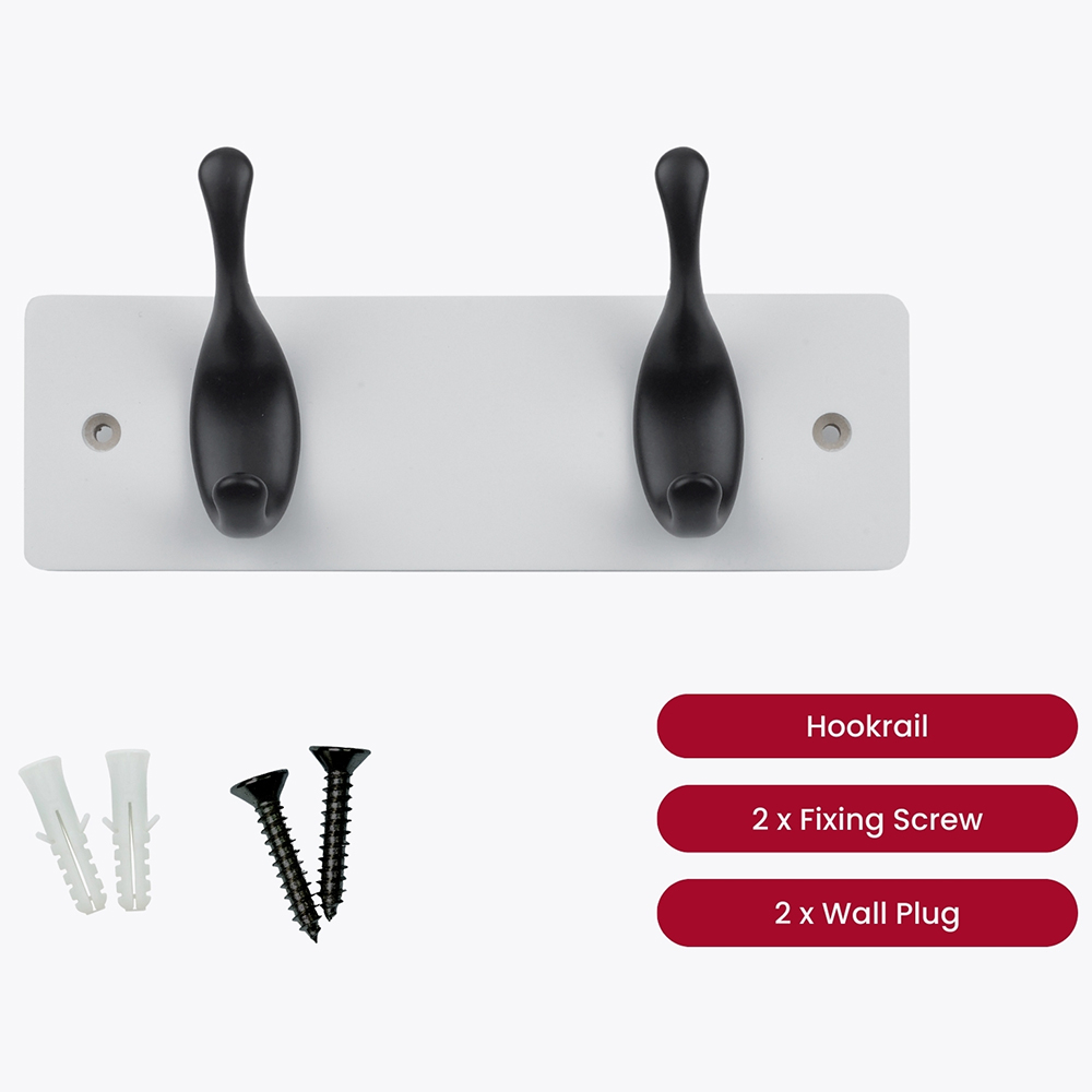 Headbourne White and Black 2 Hook Coat Rail Image 3