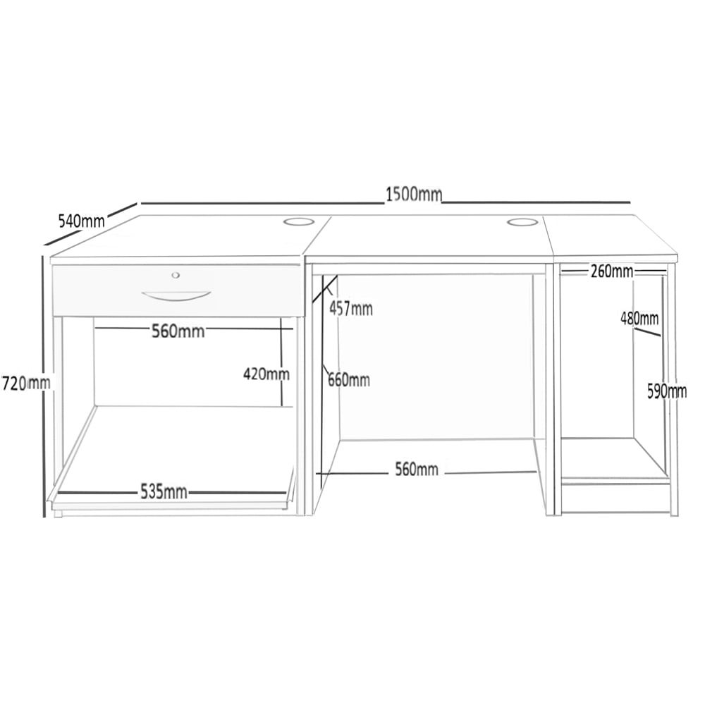 R White Cabinets Single Drawer Dark Brown Set-10 Desk with Printer Shelf Image 5