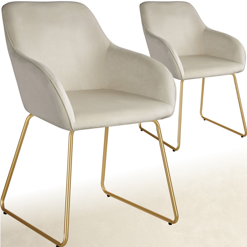 tectake Jeane Set of 2 Cream and Gold Velvet Look Dining Chair Image 2