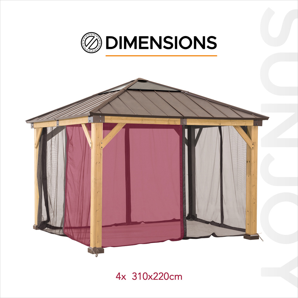Sunjoy 3.3 x 3.3m Khaki Accessory Netting for Cedar Wood Gazebo (Gazebo Not Include) Image 5