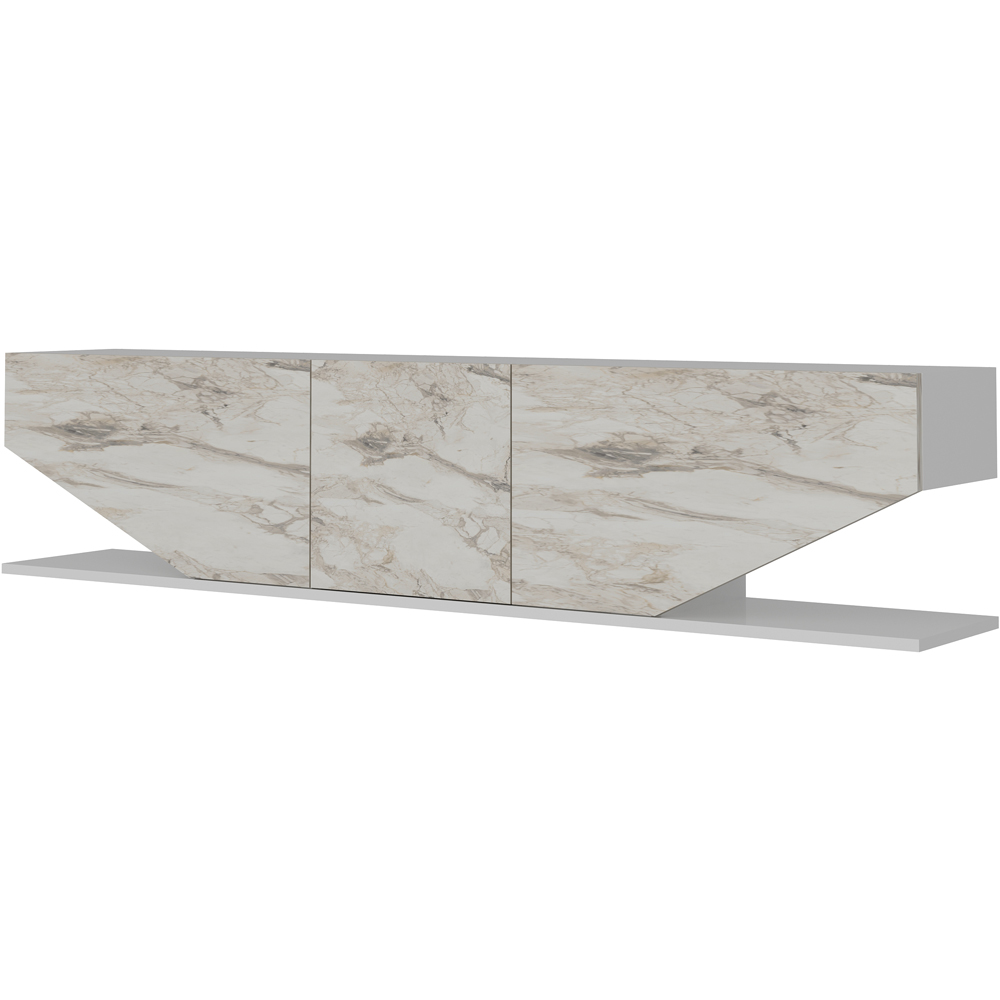 Decorotika Pearl 3 Door 2 Shelf White and White Marble Effect Modern TV Unit Image 4
