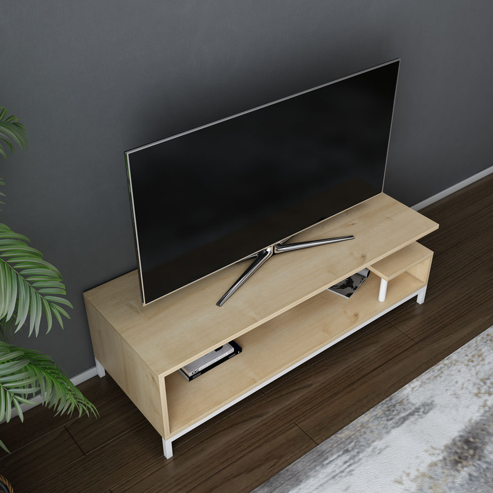 Decorotika Reilly 2 Shelf White and Sapphire Oak TV Unit Image 4