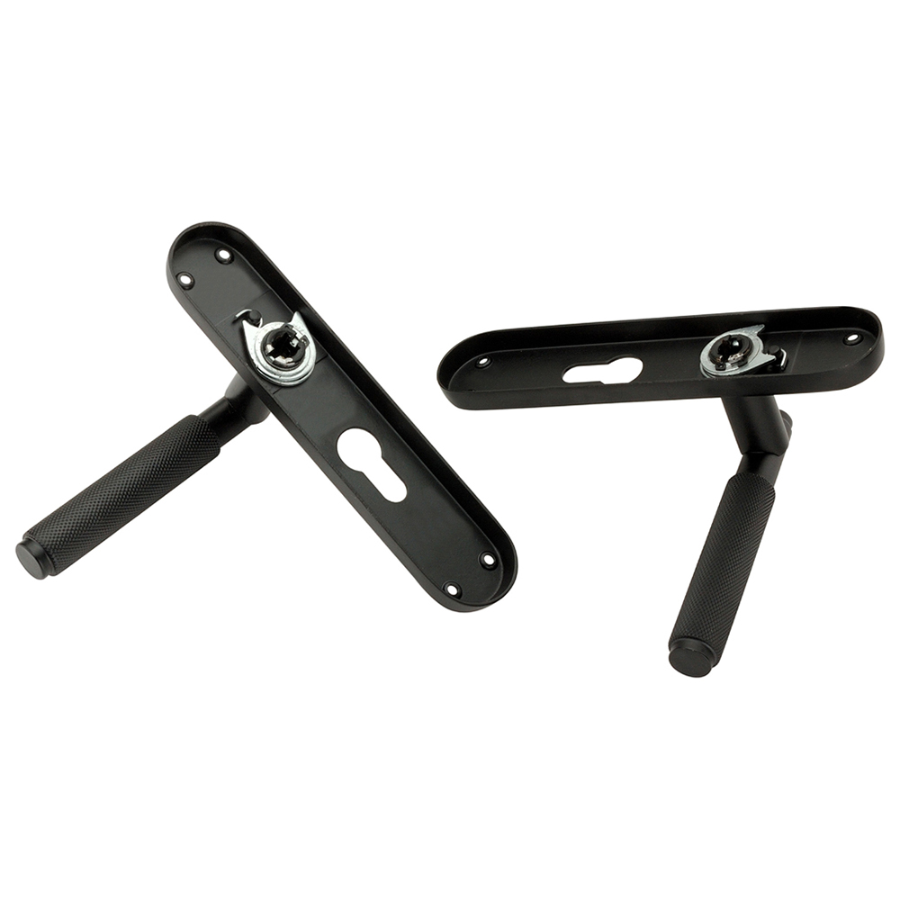Spira Brass Connaught Matt Black Knurled Lever Door Handle with Euro Backplate 2 Pack Image 3