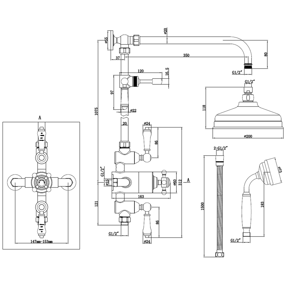 Bathstore Mirissa Brushed Brass Exposed 2 Way Thermostatic Shower Valve Kit Image 3
