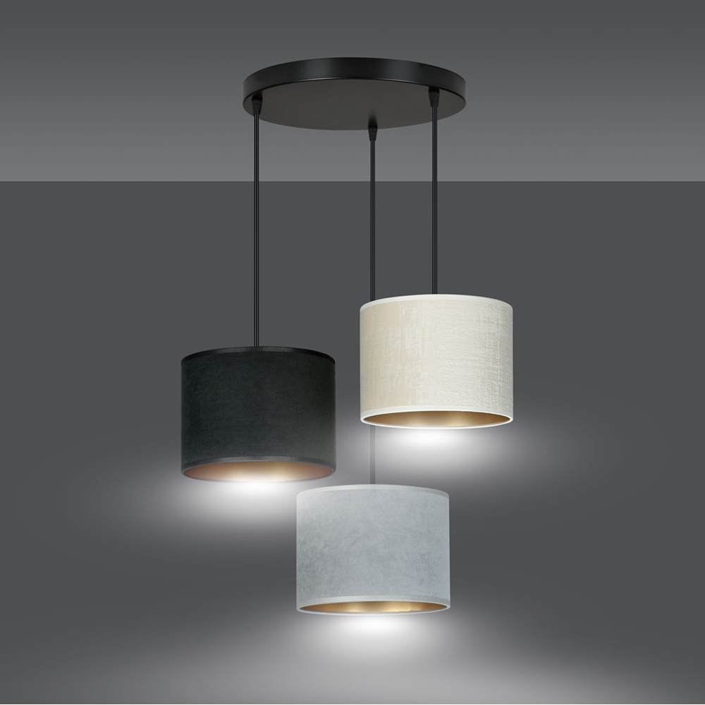 Emibig Hilde Prem 3 Light Black Grey and White Shade Black E27 Ceiling Pendant Light Image 4