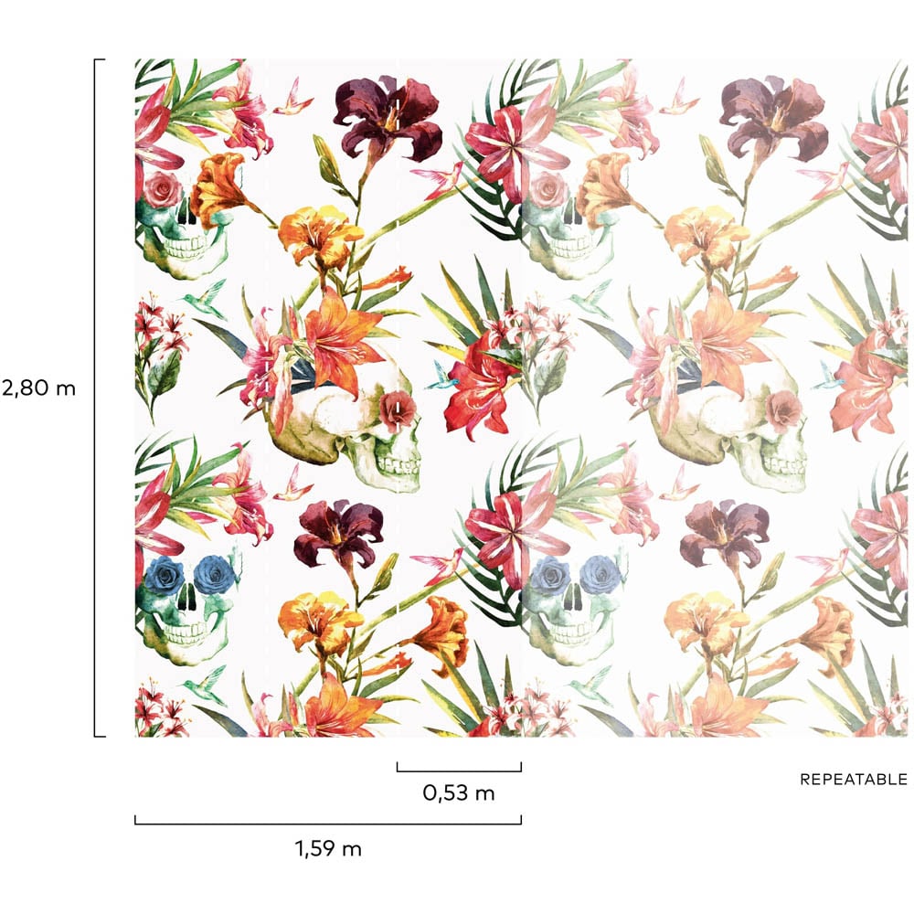 Grandeco Skulls and Flowers 3 Lane Wall Mural Image 4