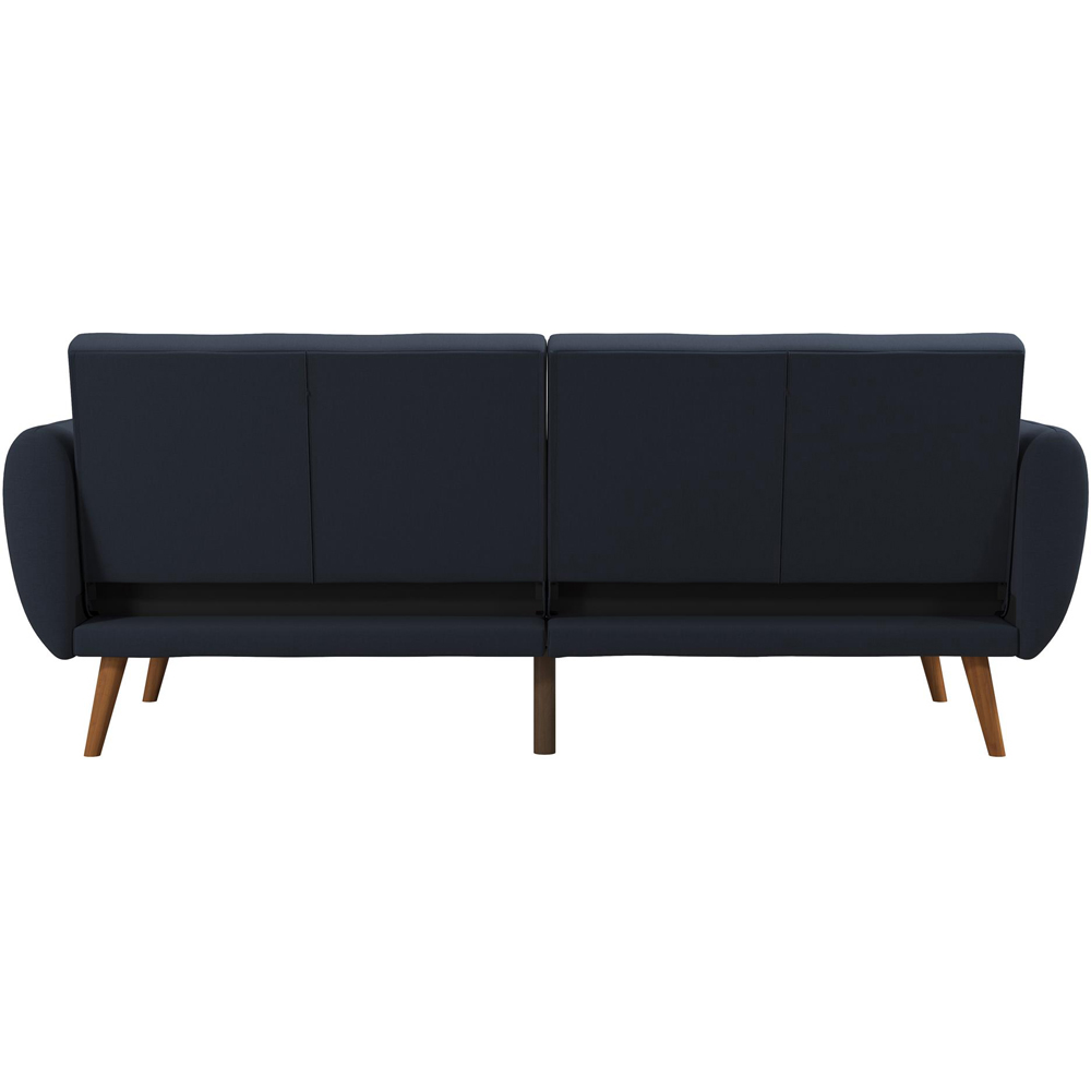 Novogratz Brittany 3 Seater Navy Blue Linen Sofa Bed with Wooden Legs ...