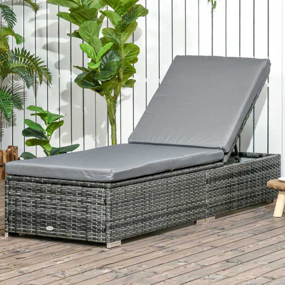 Outsunny Rattan Sun Lounger Adjustable Image 1