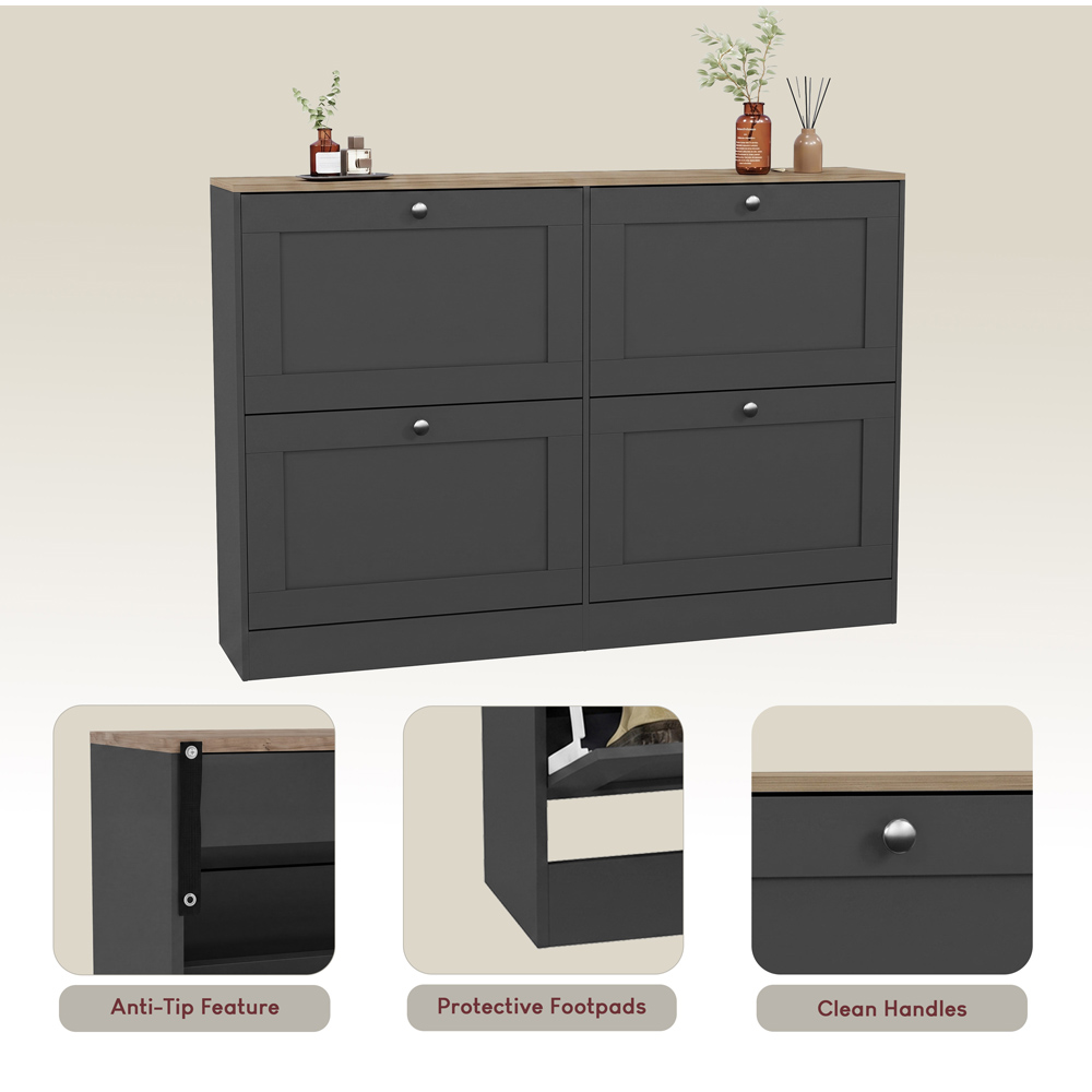 Vida Designs Altino 4 Flip Down Drawer Charcoal Grey and Oak Shoe Cabinet Image 5