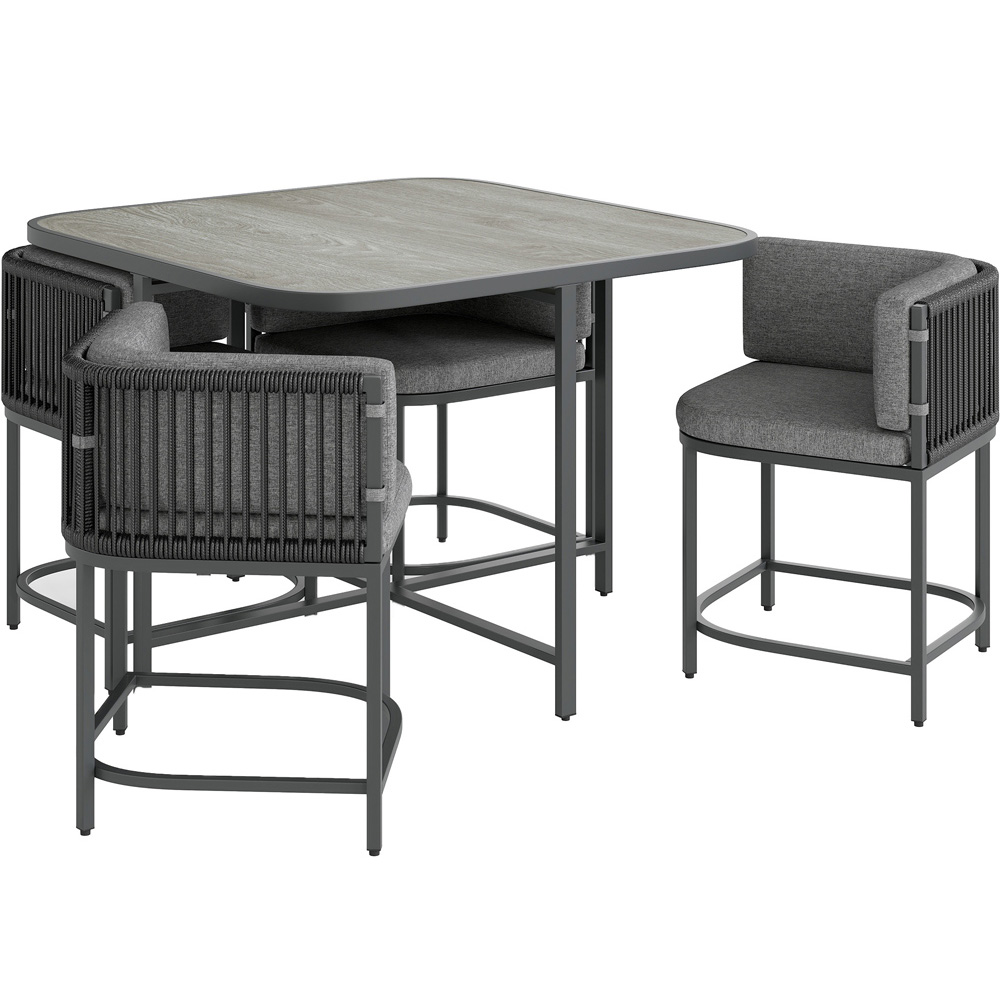 Outsunny 4 Seater Charcoal Grey Rattan Garden Dining Set with Cushions Image 2
