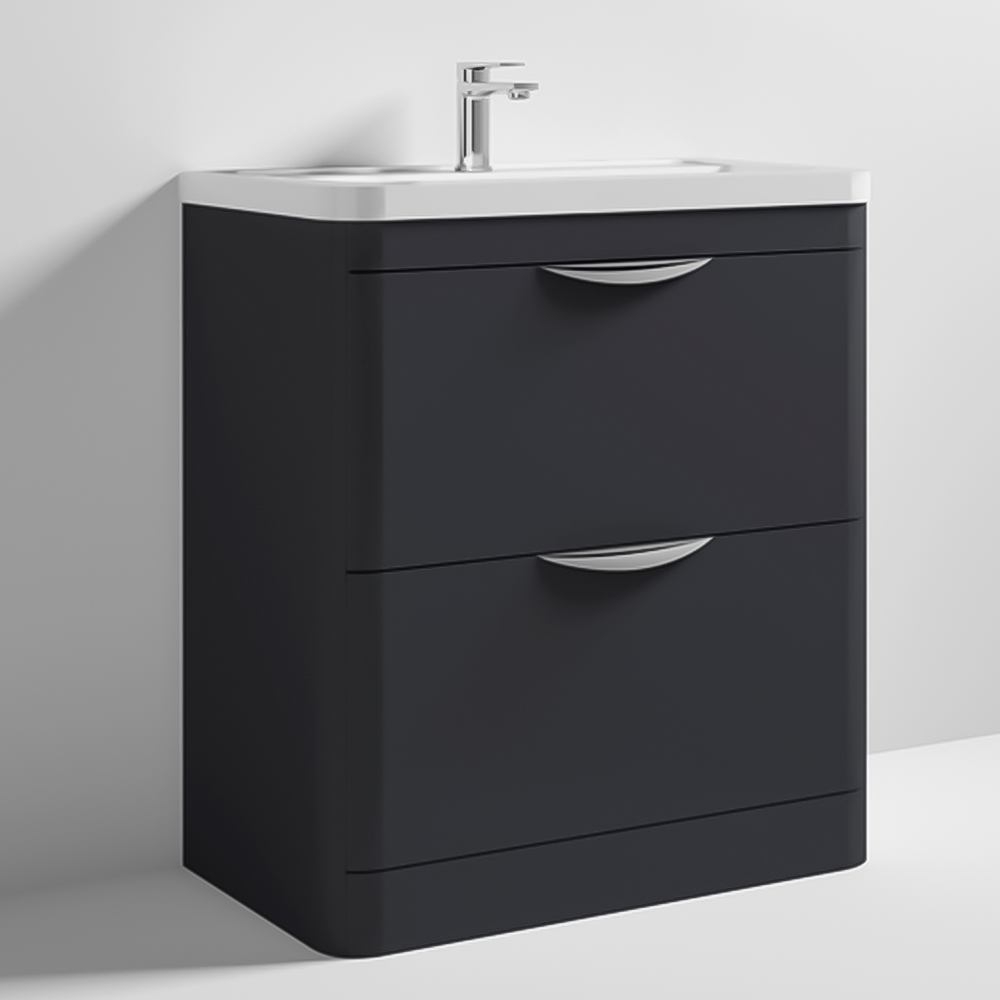 nuie Parade 2 Drawer Soft Black Floor Standing Vanity Unit and 1 Tap Hole Ceramic Basin 800mm Image 2