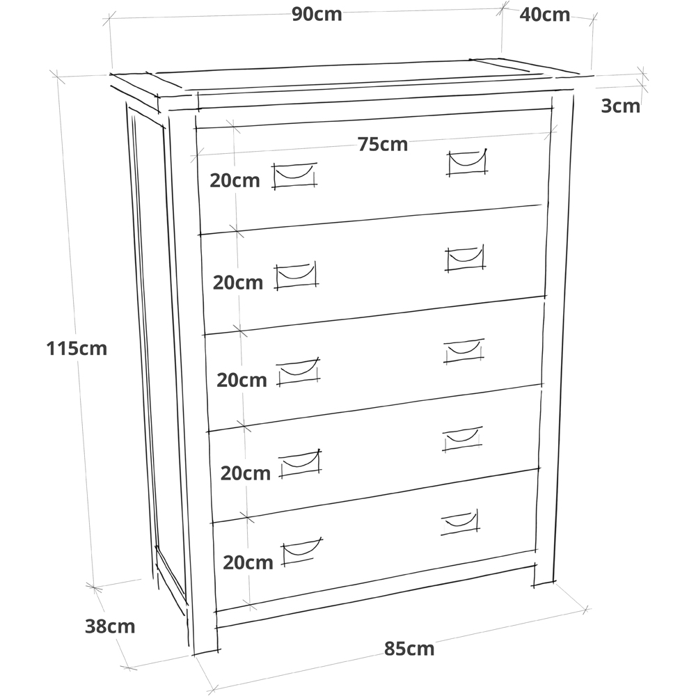 Cabinet Bits Padua 5 Drawer Brown Brass Drop Handle Chest of Drawers Image 9
