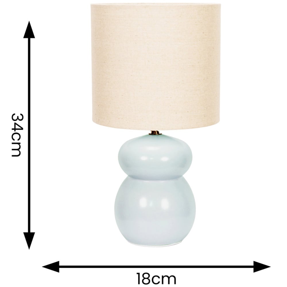 ValueLights Kendal Natural Linen Drum Shade Blue Glazed Ceramic LED Table Lamp Image 4