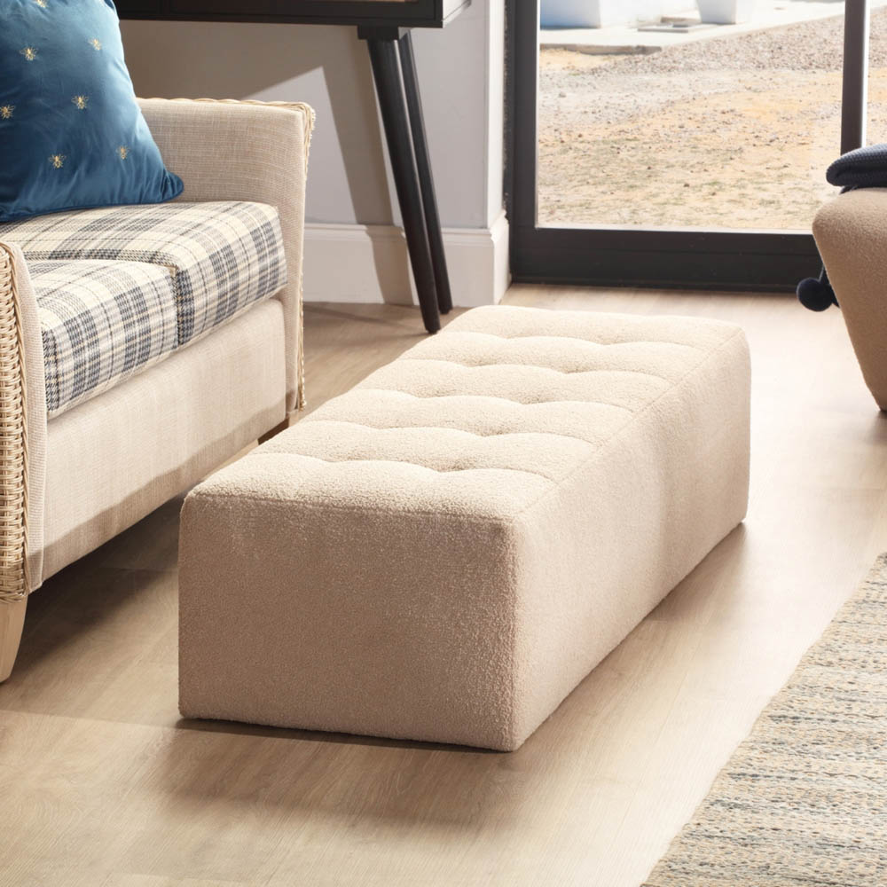 Desser Furniture Medium Rectangular Latte Boucle Fabric Ottoman Image 6