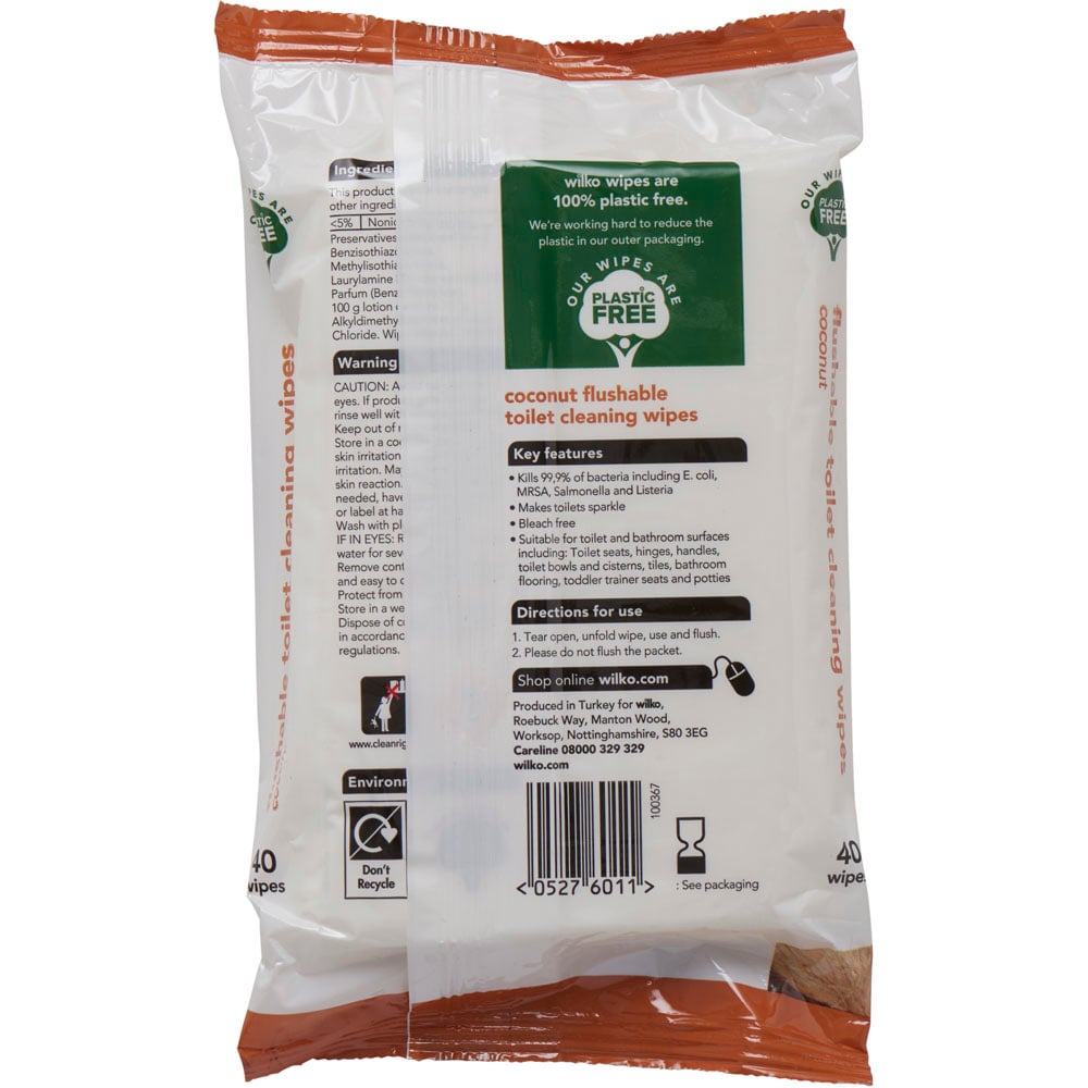 Wilko Coconut Flushable Toilet Cleaning Wipes 40 Pack Image 2