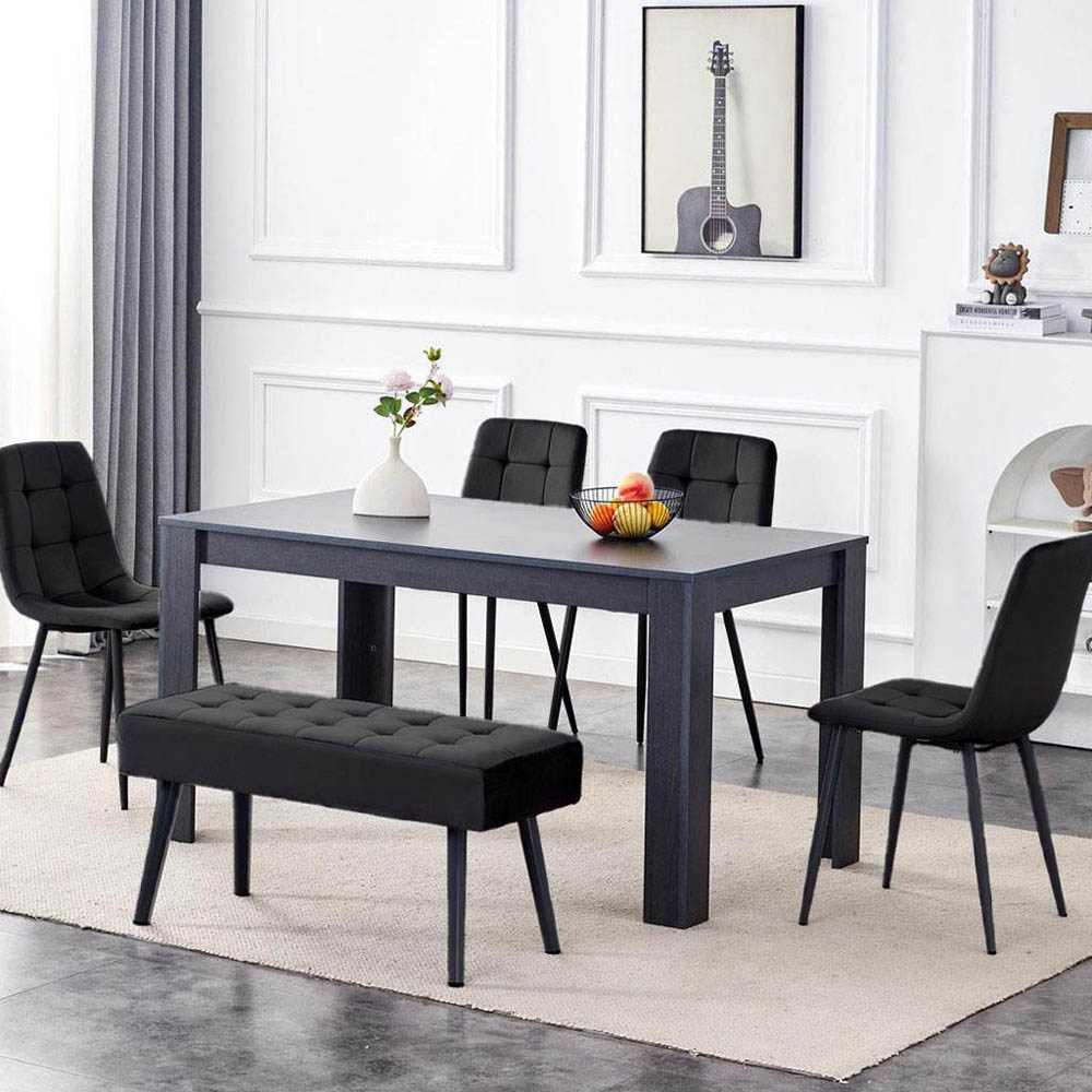 Portland 6 Seater Dark Grey Arrow Design Dining Table Set with Velvet Chairs and Bench Image 1