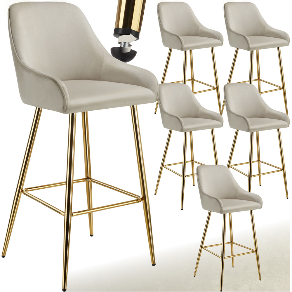tectake Avane Velvet Bar Stool with Backrest Set of 6 Image 2