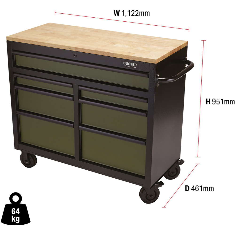 BUNKER 7 Drawer Green Roller Tool Chest Image 9