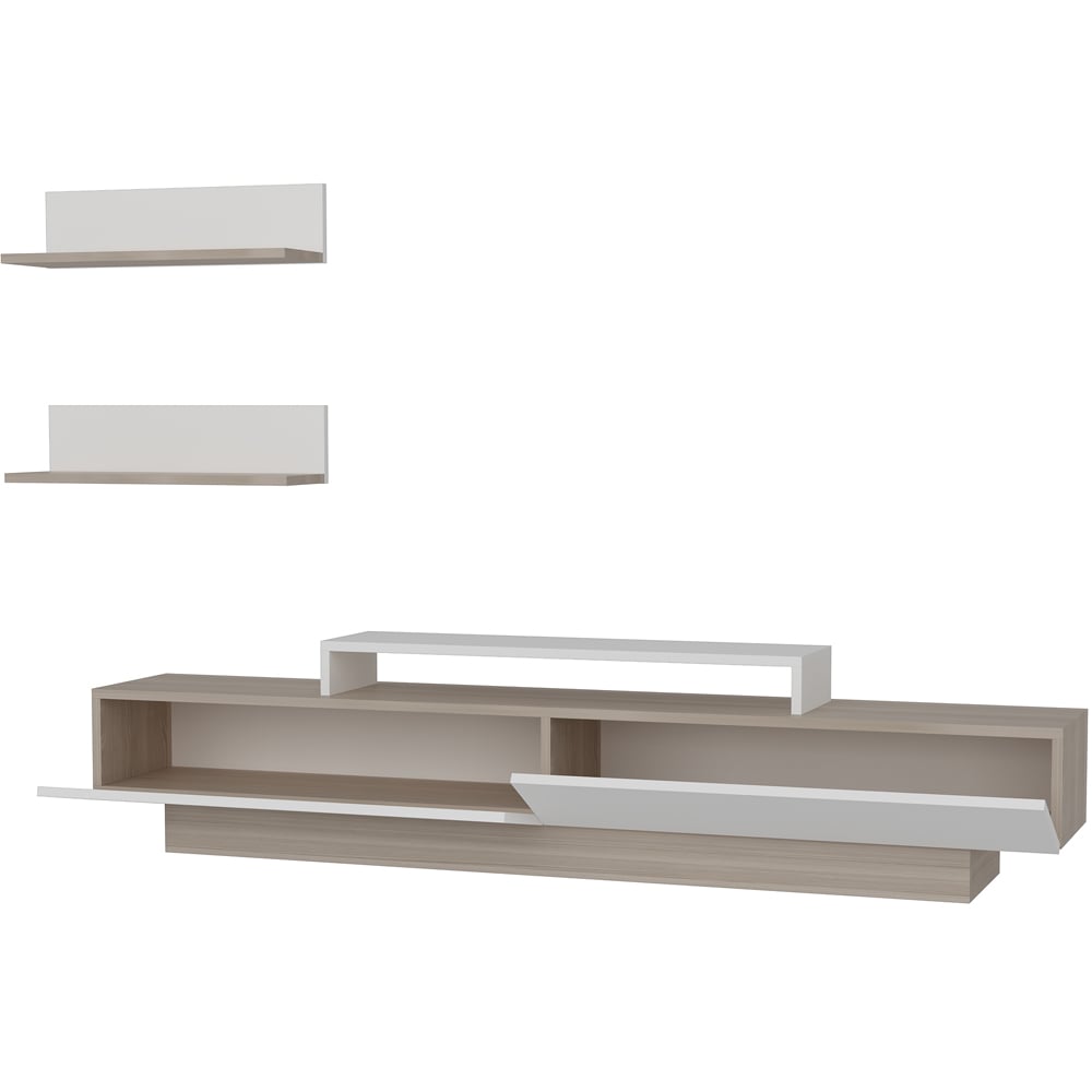 Decorotika Lusi 2 Door Single Shelf Cordoba and White TV Unit with 2 Wall Shelf Image 2