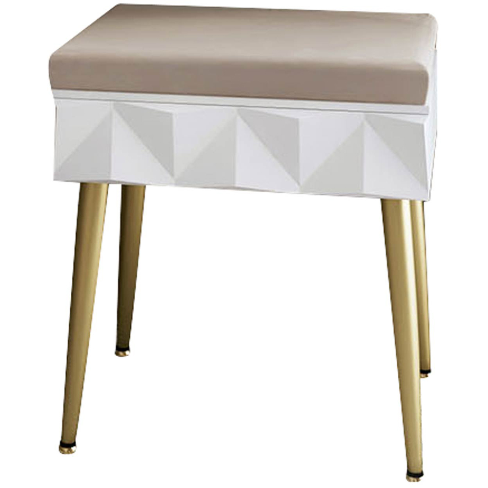 CARME Home Montana White and Gold Padded Velvet Storage Stool Image 2