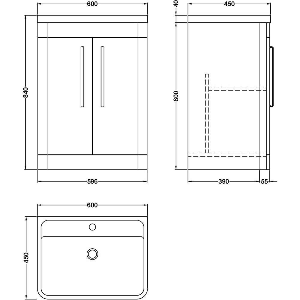 nuie Parade 2 Door Satin Green Floor Standing Vanity Unit and 1 Tap Hole Polymarble Basin 600mm Image 2
