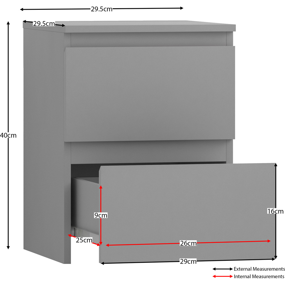 Vida Designs Denver 2 Drawer Grey Bedside Table Image 7