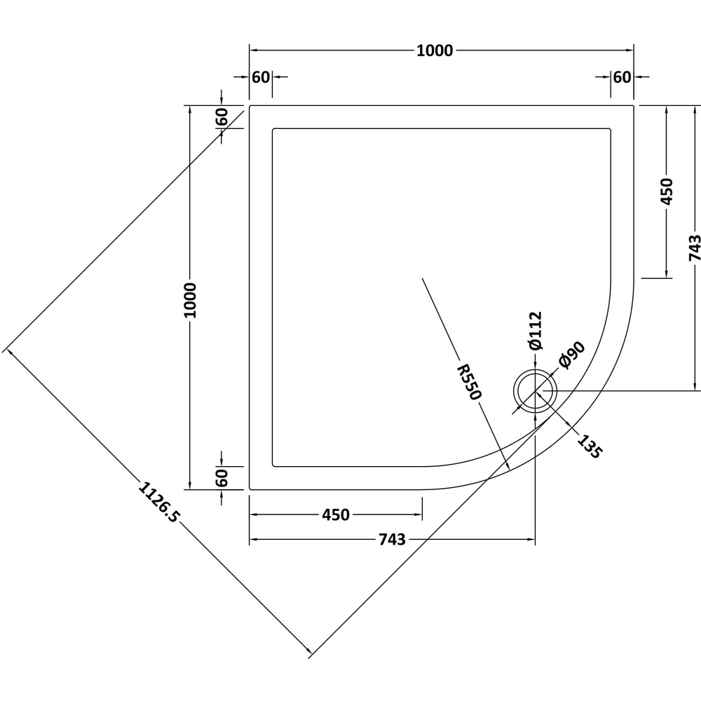 nuie Slate Grey Quadrant Shower Tray 1000 x 1000mm Image 2