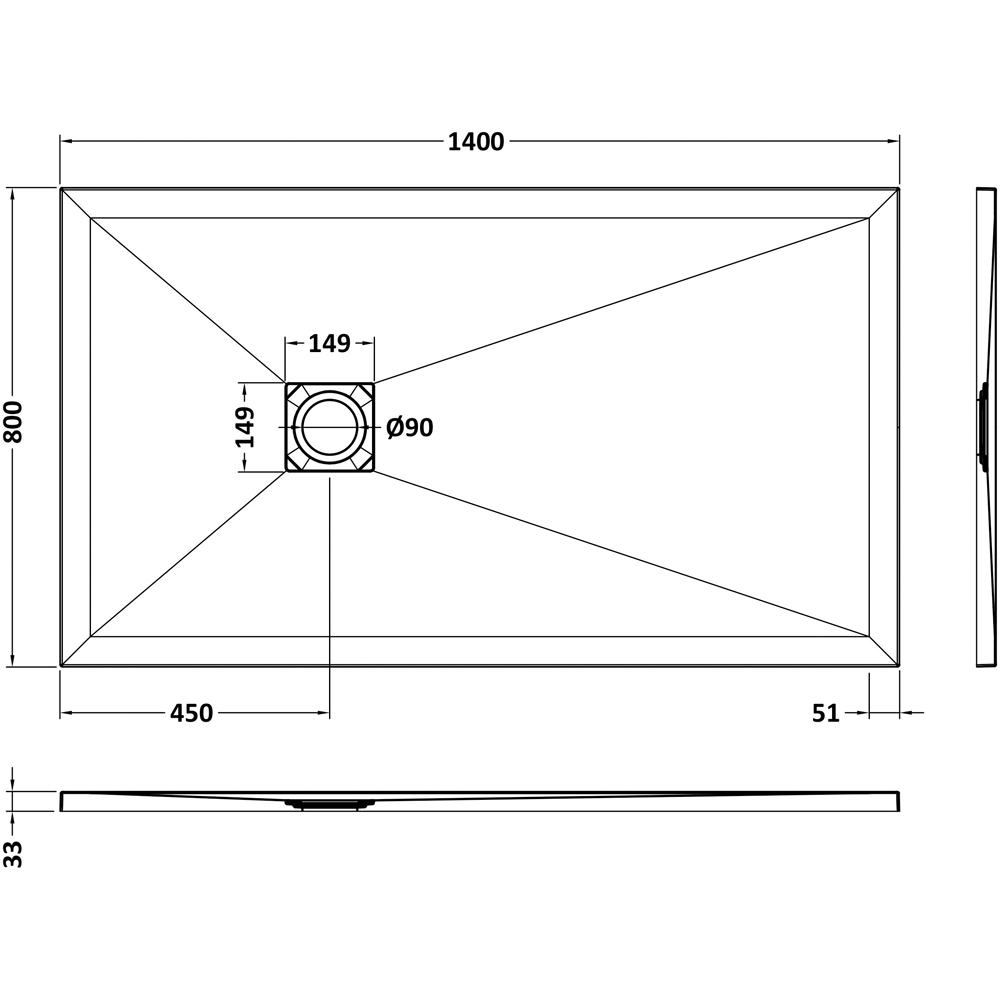 nuie Slate White Rectangular Shower Tray 1400 x 800mm Image 2