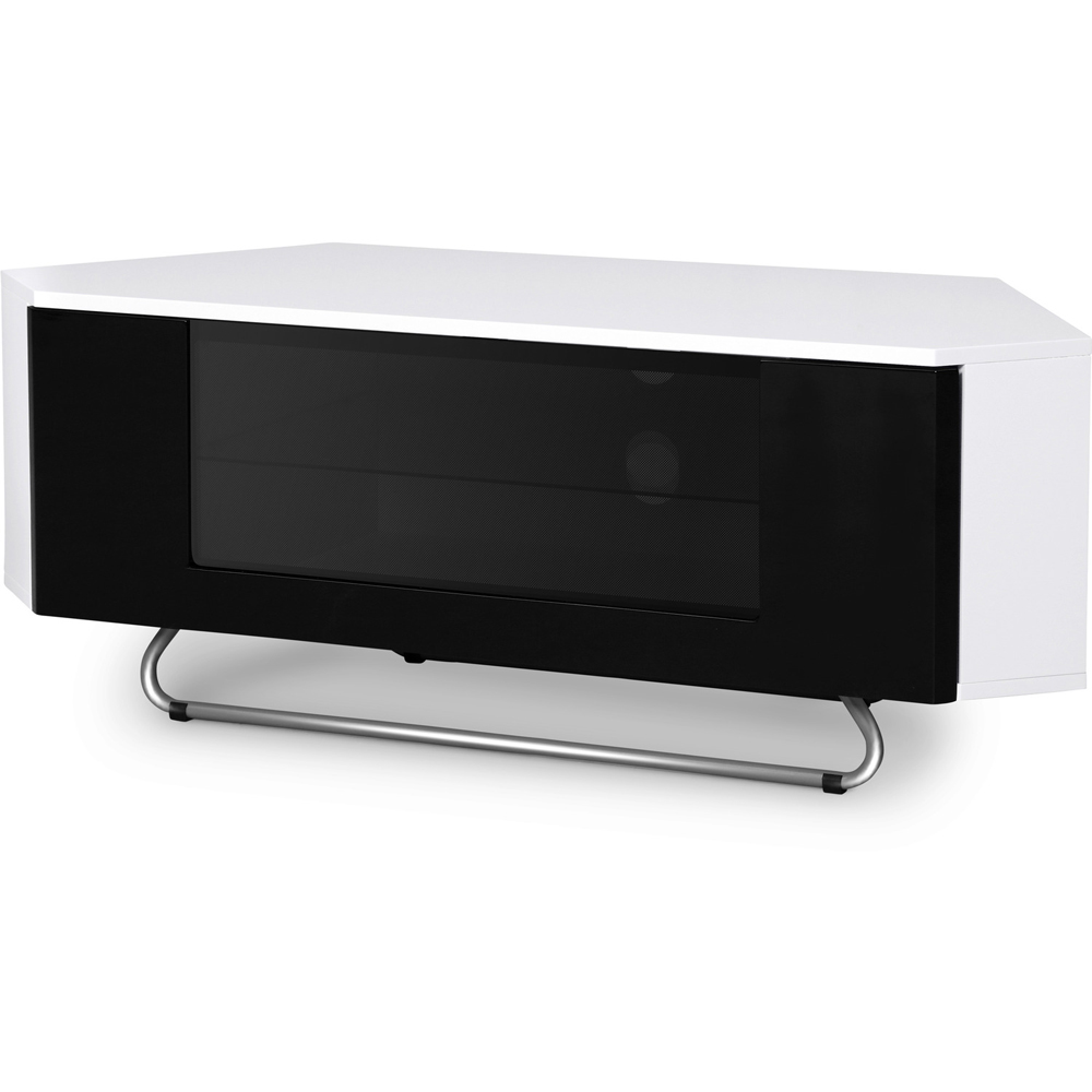 Centurion Supports Hampshire Single Door 4 Shelf Gloss White and Black TV Cabinet Image 6
