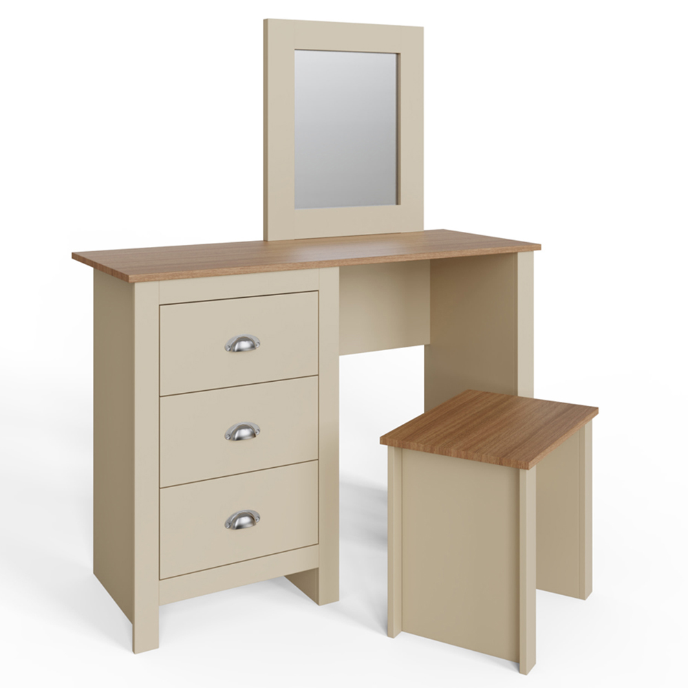 GFW Lancaster 3 Drawer Cream Dressing Table Set with Mirror Image 3