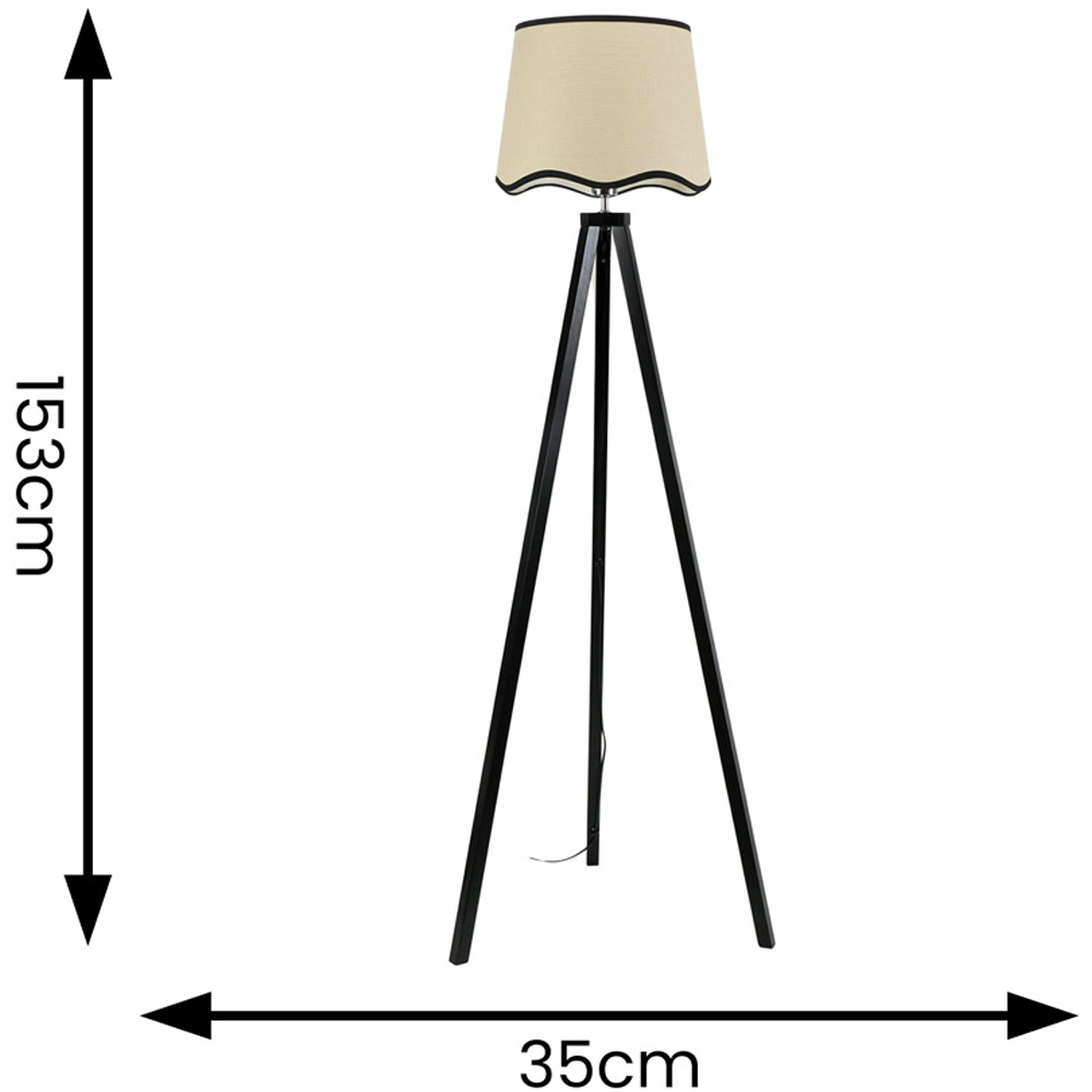 ValueLights Barbro Trim Scallop Shade Black Tripod Floor Lamp and Bulb Image 4