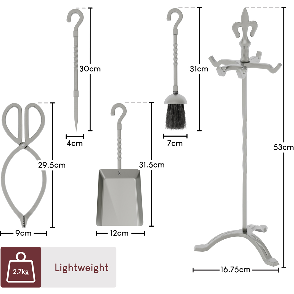 Fire Vida 5 Piece Fleur De Lys Pewter Fireside Companion Set Image 7