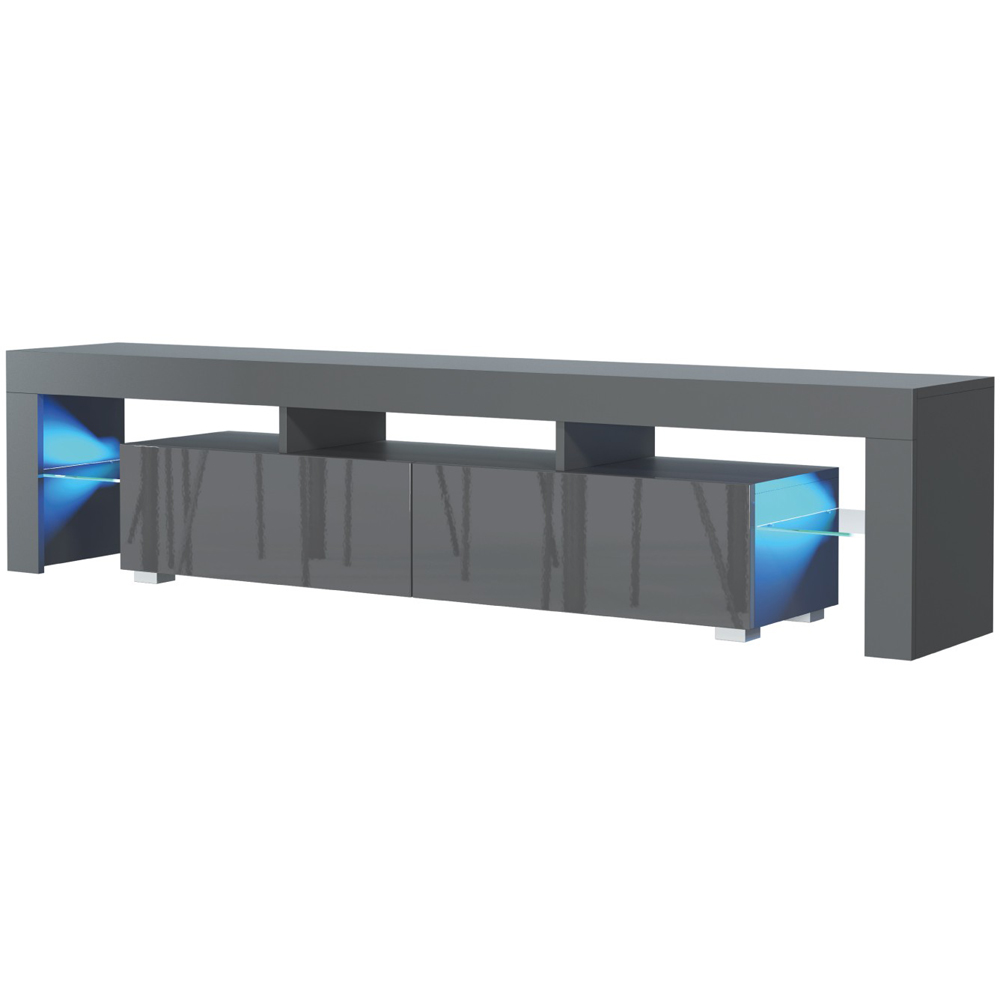 Creative Furniture Nova Dark Grey and Dark Grey Gloss 2 Door 3 Shelf TV Unit with LED Image 2