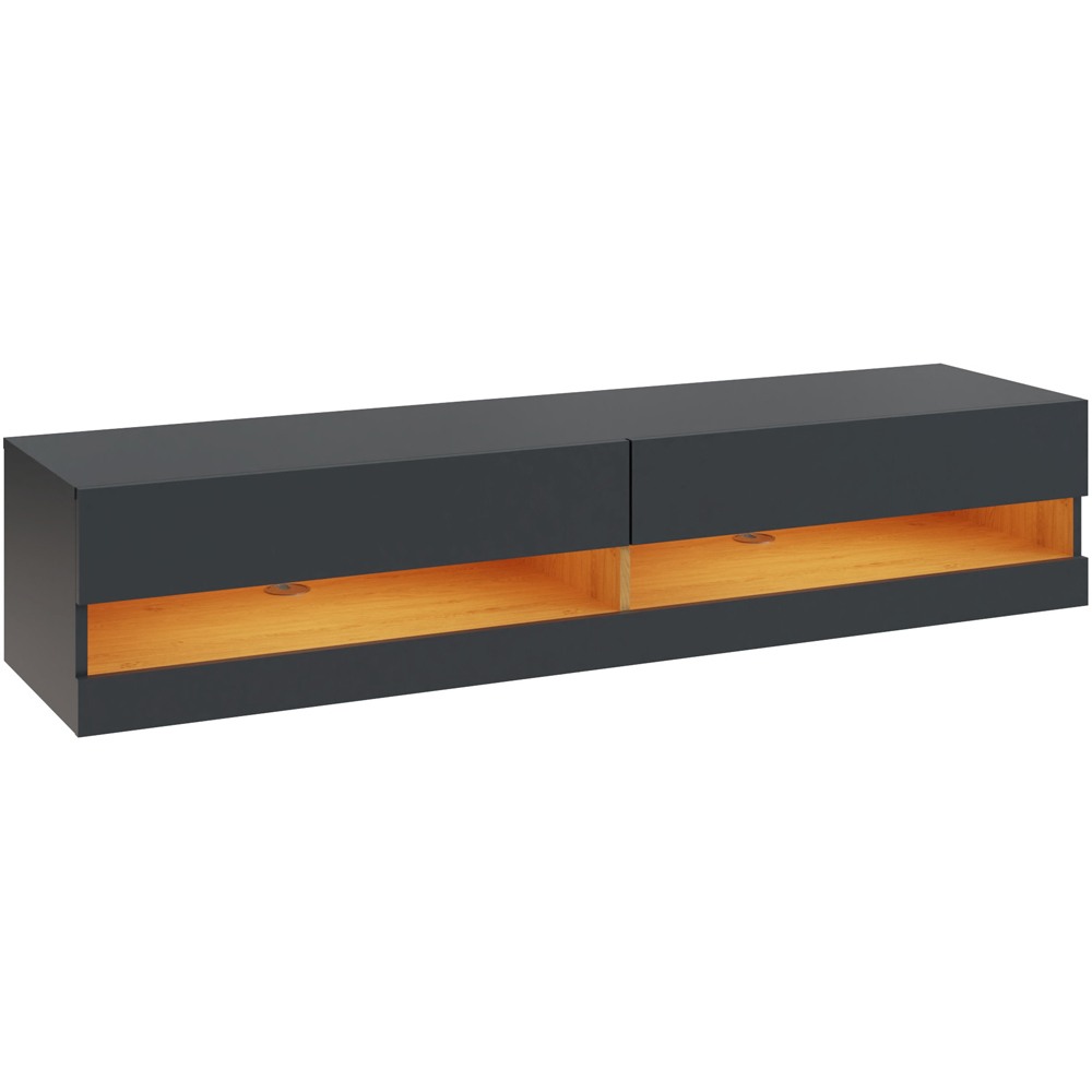 GFW Leon 2 Shelf Anthracite and Oak Wall TV Unit with LED Image 3