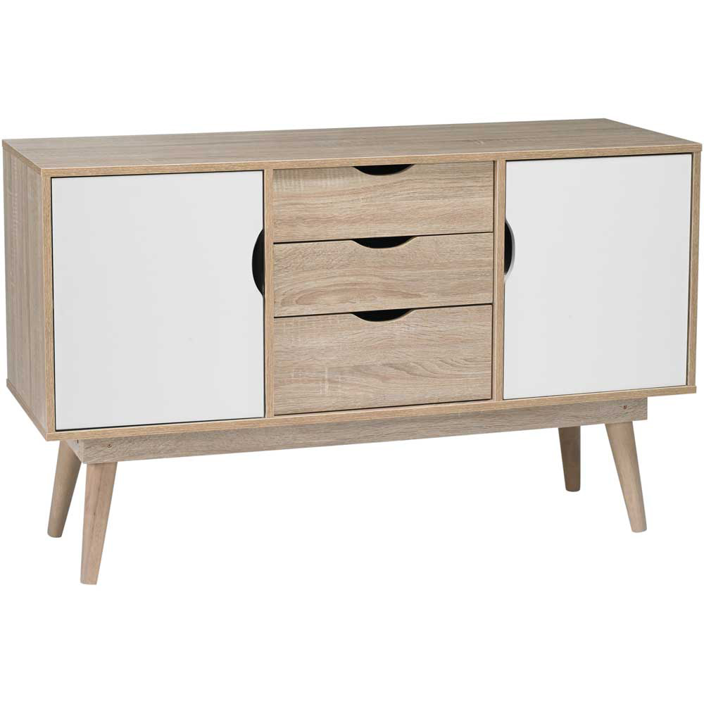 Scandi 2 Door 3 Drawer White Oak Effect Large Sideboard Image 2