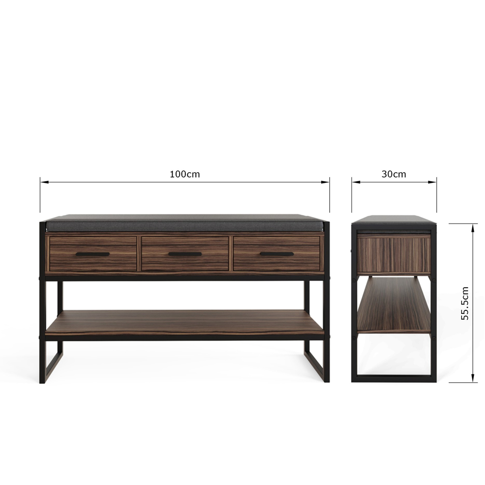 GFW Quinn 3 Drawer Single Shelf Industrial Shoe Storage Bench Image 7
