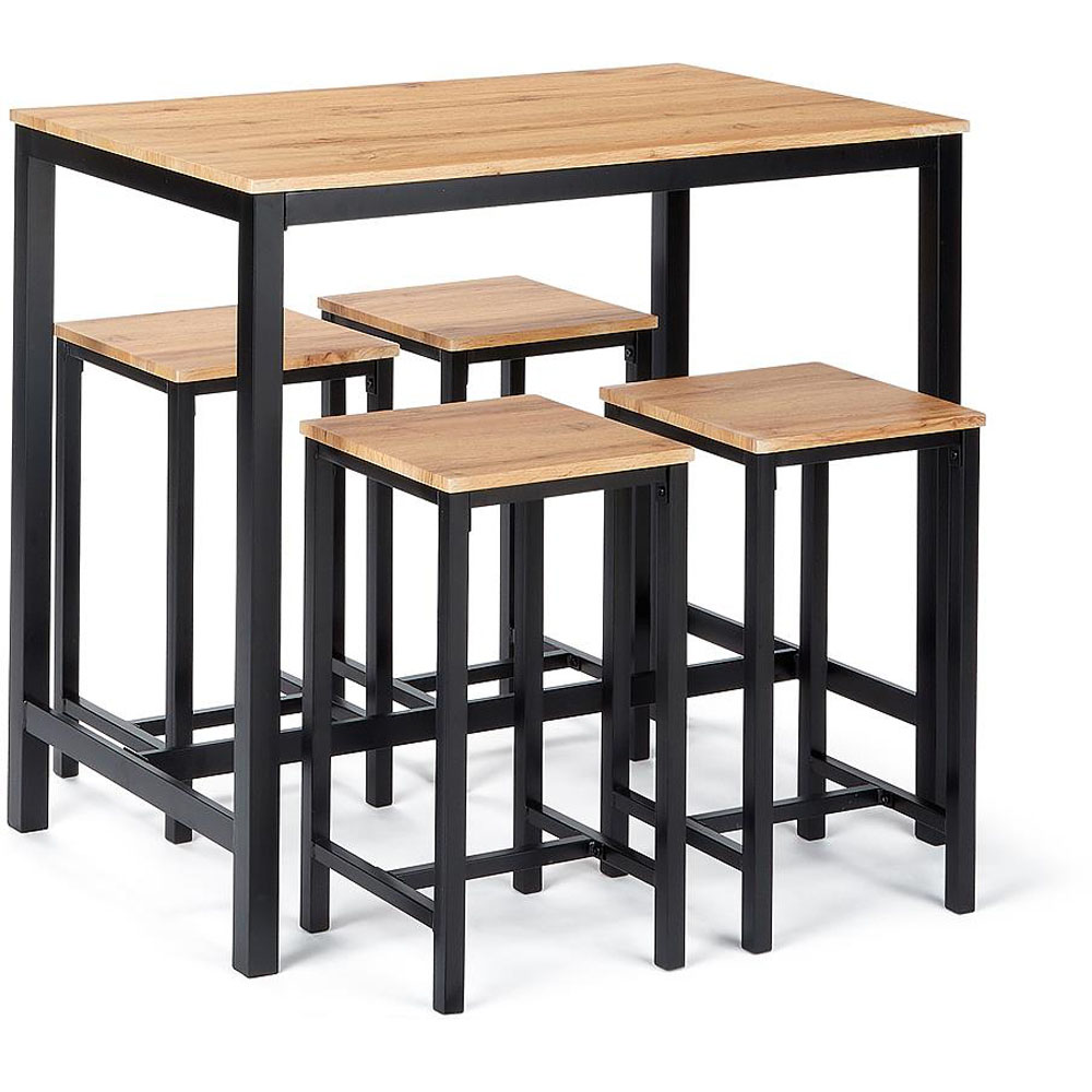Home Source Nicosia 4 Seater Oak Bar Table with Stools Image 2