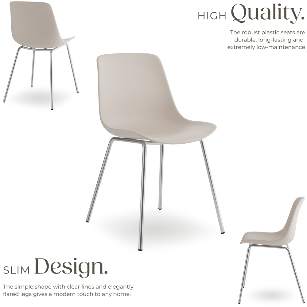 tectake Mave Set of 6 Taupe and Chrome Dining Chair Image 3