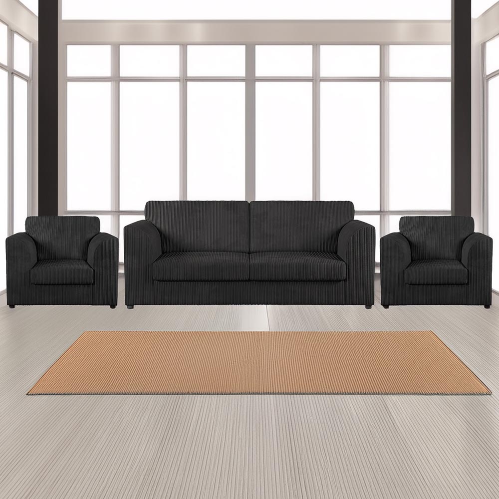 Luxor 5 Seater Black Jumbo Cord Full Back Sofa Suite Image 1
