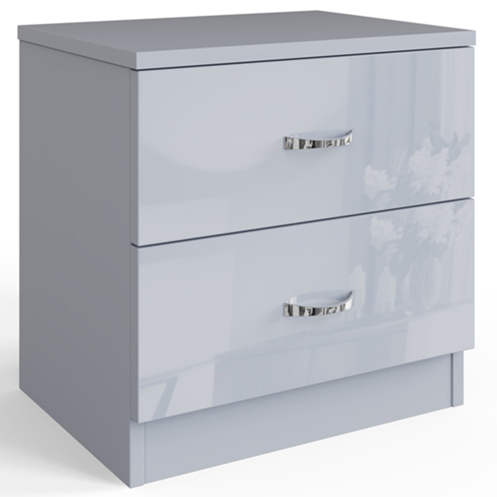 FWStyle Chilton 2 Drawer Grey Gloss Bedside Table Image 2