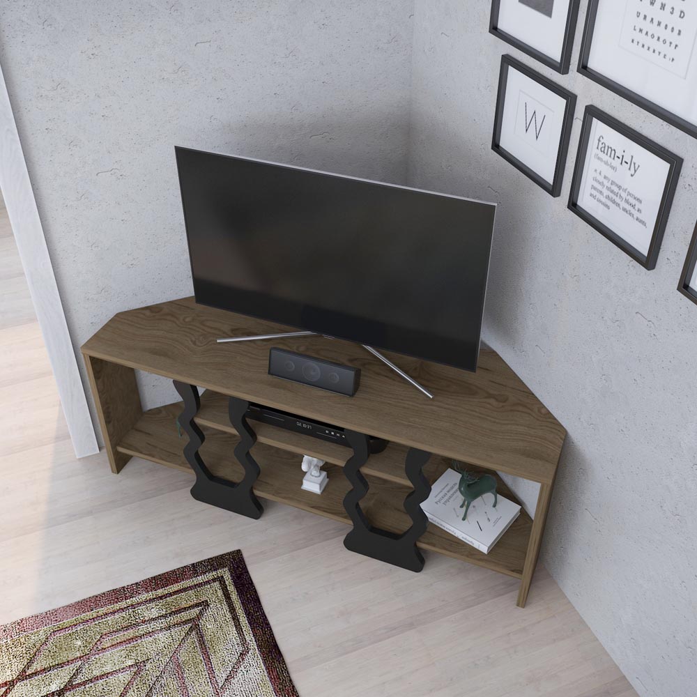 Decorotika Firal 2 Shelf Oud Oak And Black Corner TV Unit Image 3