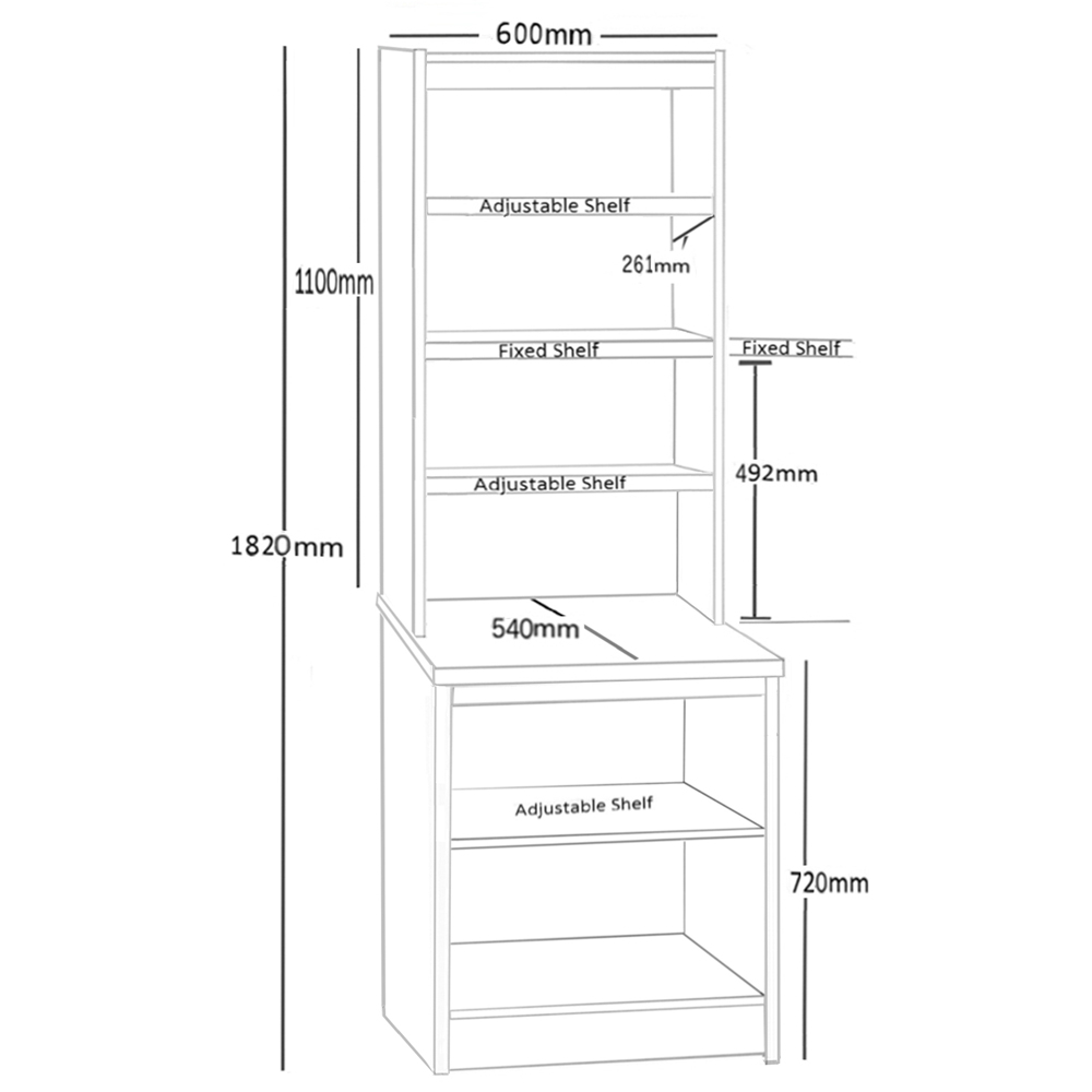 R White Cabinets 6 Shelf Brown Desk Height Bookcase with Hutch Image 5