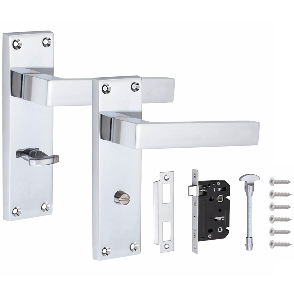 Golden Grace Polished Chrome Victorian Straight Delta Bathroom Latch Door Handle with Hinge Image 2
