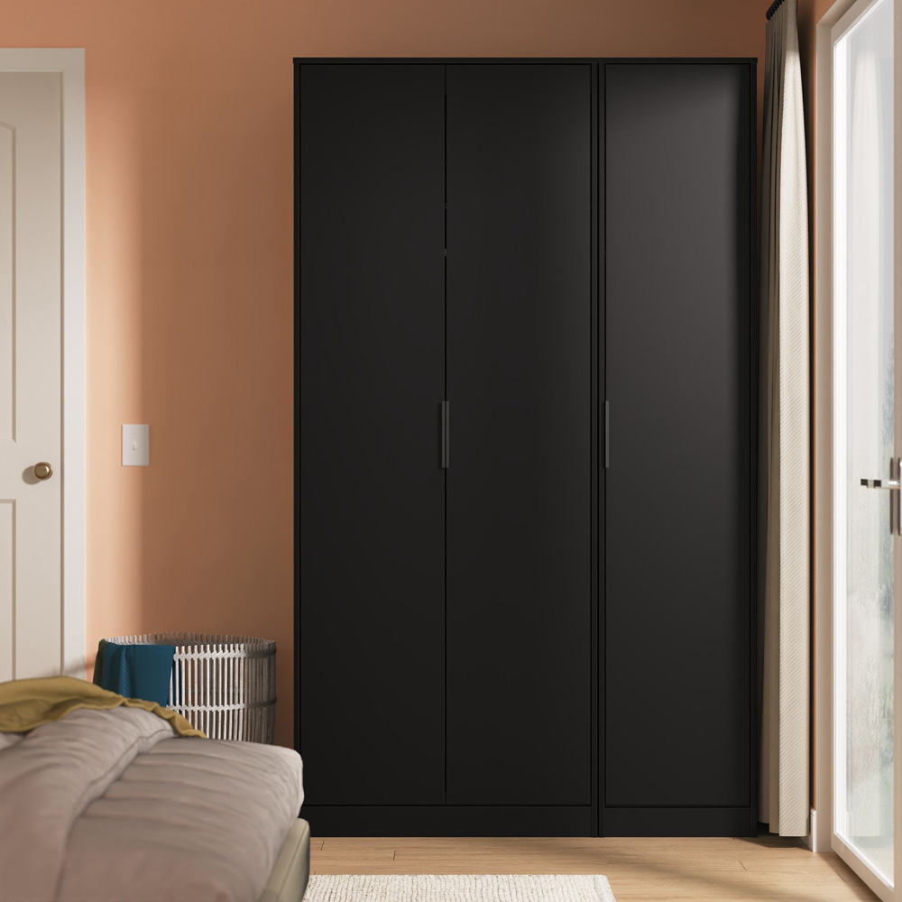 Crowndale Hong Kong 3 Door Matt Black Tall Wardrobe Ready Assembled Image 9