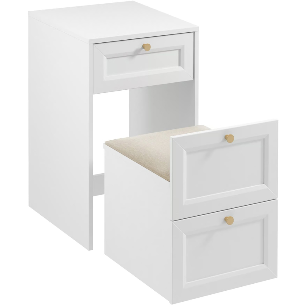 Impact Furniture Rel White Narrow Dressing Table Stool with Mirror Image 3