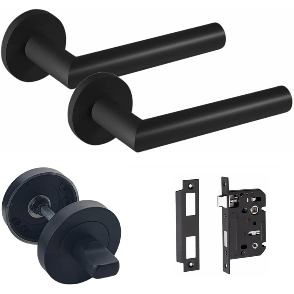 Golden Grace Mitred Matt Black Mortise and Thumbturn Bathroom Door Handle 64mm Image 1