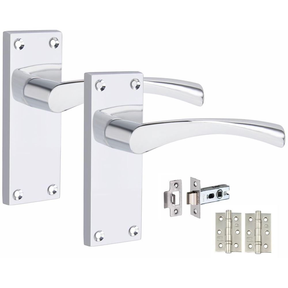 Golden Grace Polished Chrome Victorian Scroll Astrid Latch Door Handle with Hinge 4 Pack 120 x 40mm Image 2